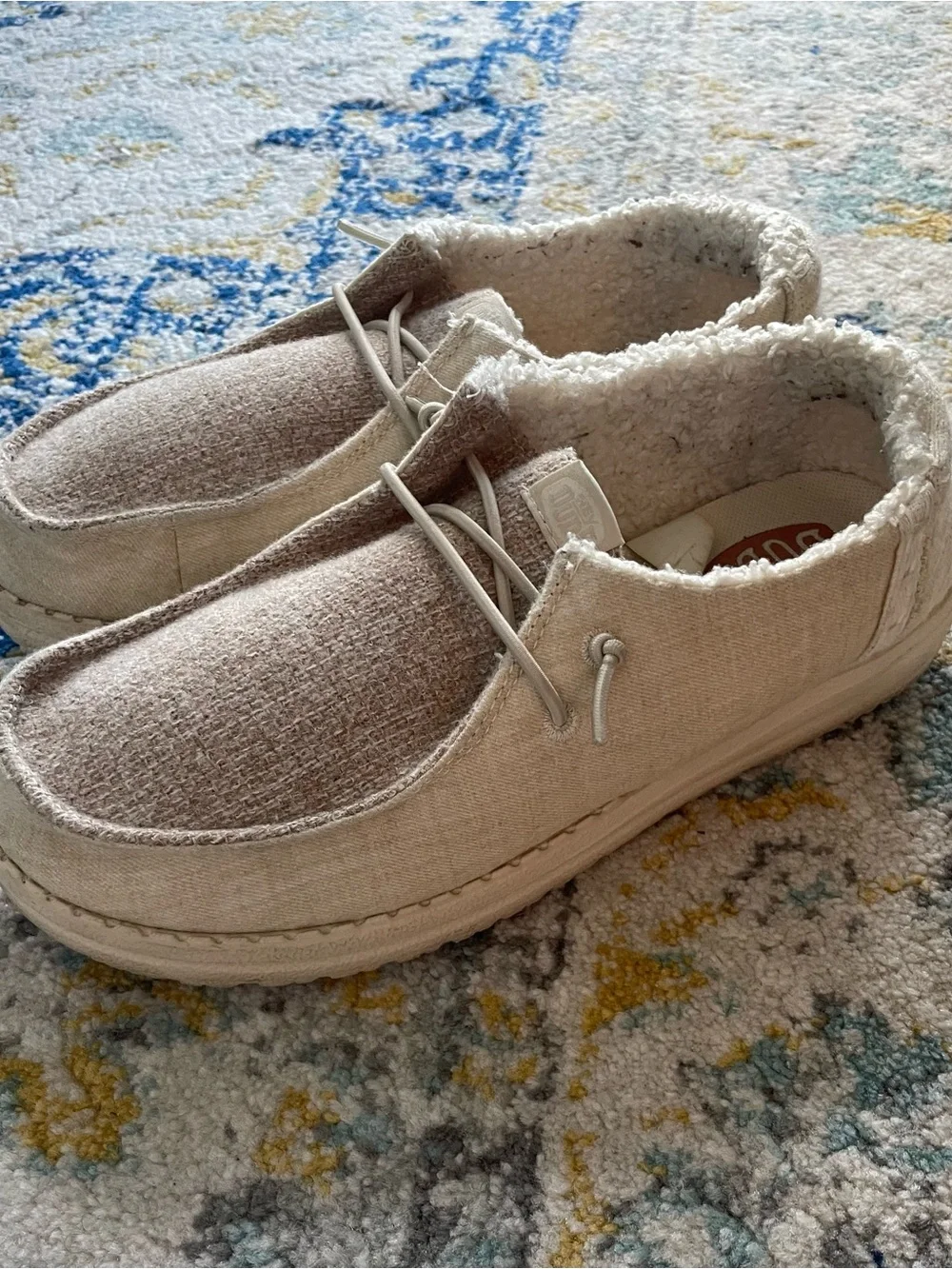 Hey Dude Kids Beige Slip-On Shoes with Cream Sherpa Lining